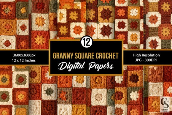 Fall Granny Square Crochet Digital Paper
