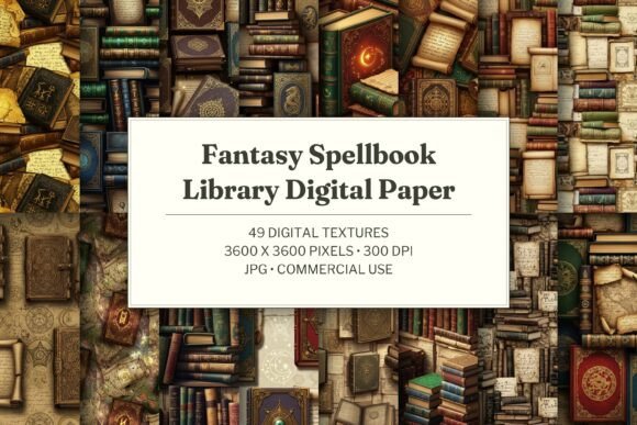 Fantasy Spellbook Library Digital Paper