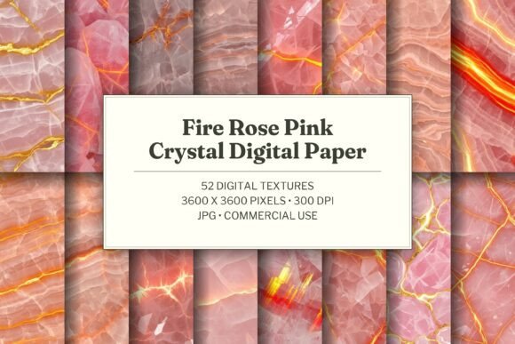 Fire Rose Pink Crystal Digital Paper