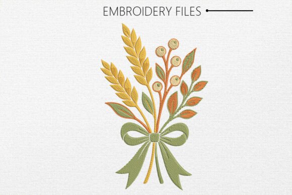 Floral Wreath and Bow Embroidery Design
