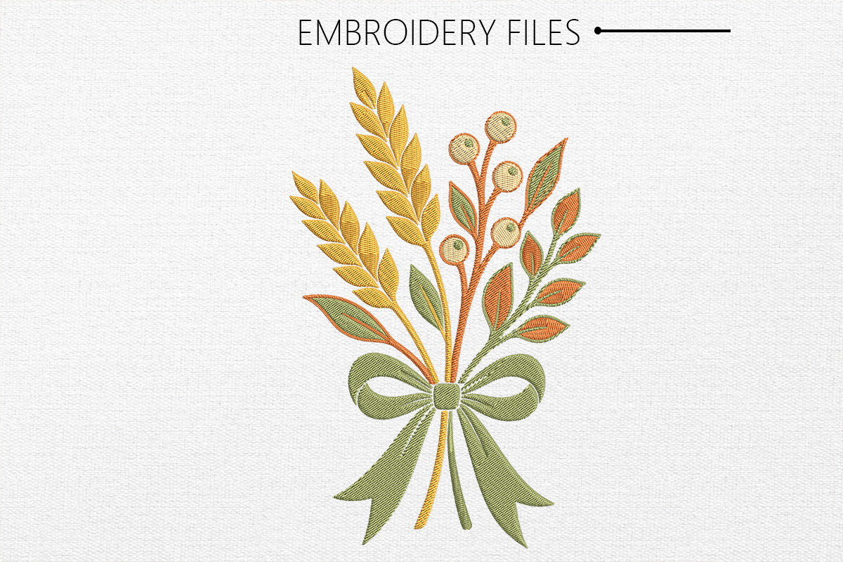 Floral Wreath and Bow Embroidery Design