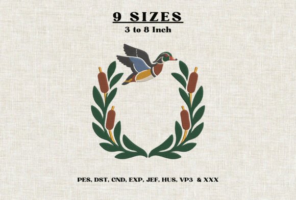 Flying Wood Duck Embroidery Design DST