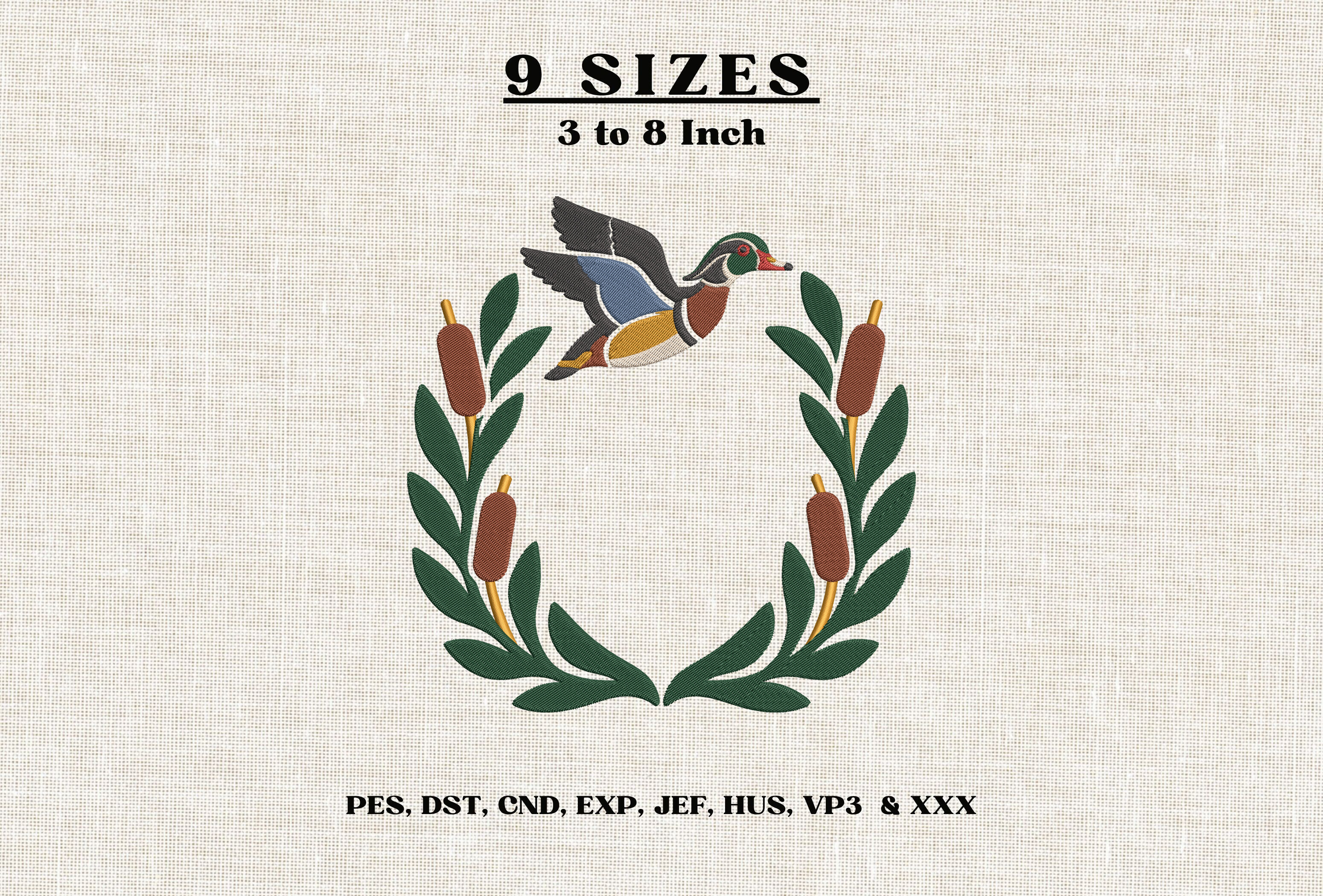Flying Wood Duck Embroidery Design DST