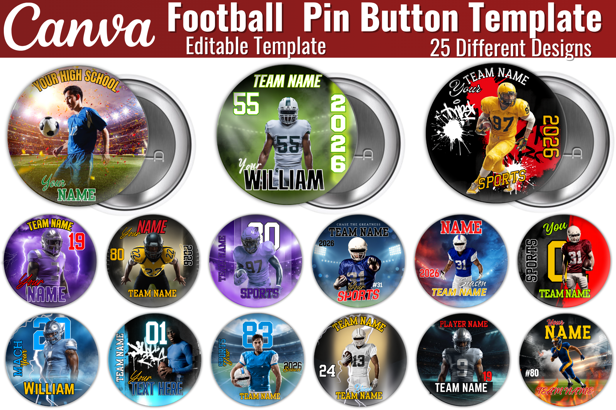 Football Pin Button Canva Template