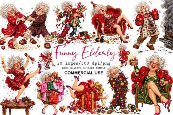 Funny Christmas Elderly PNG Bundle