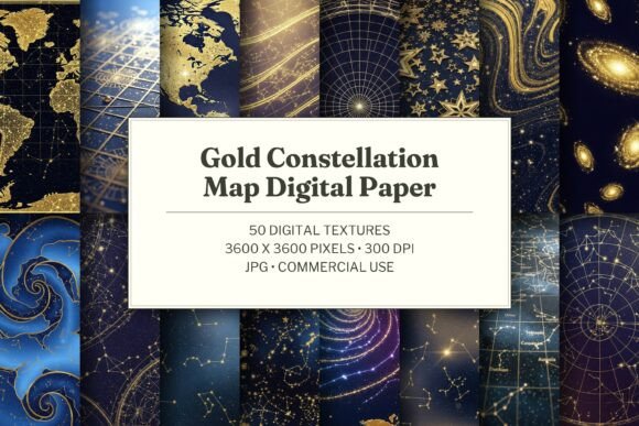 Gold Constellation Map Digital Paper