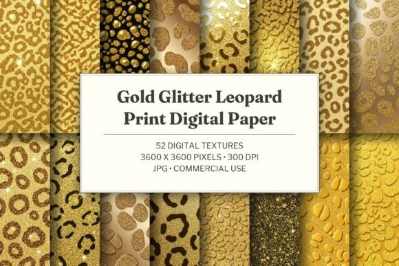 Gold Glitter Leopard Print Digital Paper