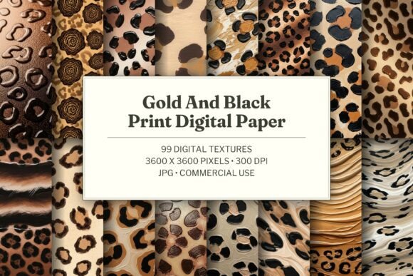 Gold and Black Print Digital Paper
