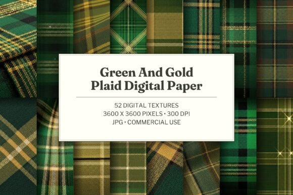 Green and Gold Plaid Digital Paper