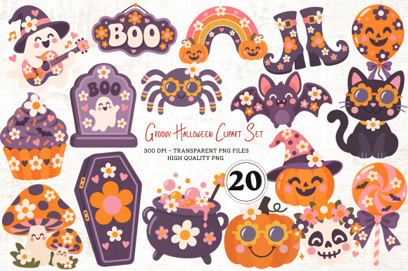 Groovy Halloween Clipart Set