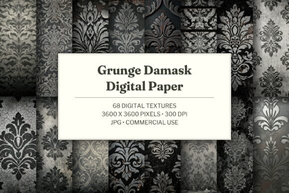 Grunge Damask Digital Paper
