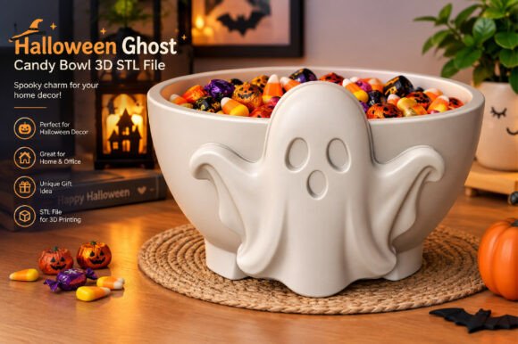 Halloween Ghost Candy Bowl 3D STL File - Image 1