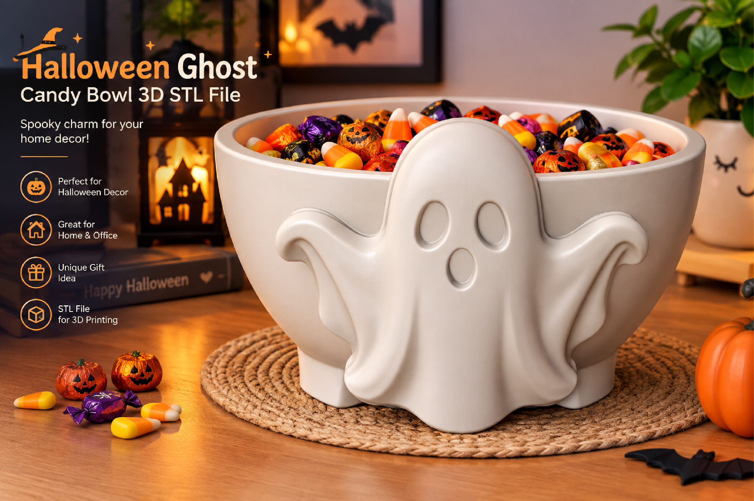 Halloween Ghost Candy Bowl 3D STL File - Image 4