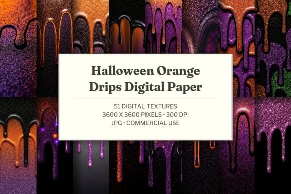 Halloween Orange Drips Digital Paper