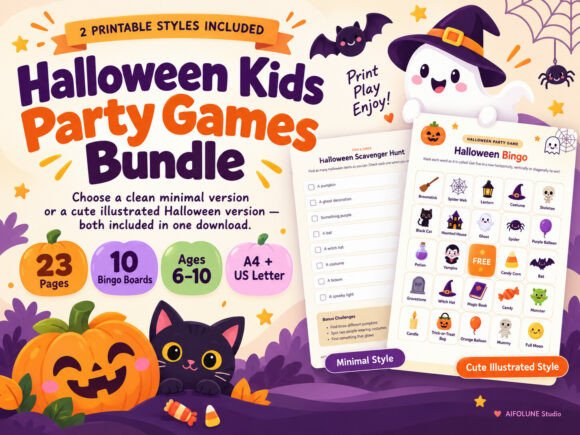 Halloween Party Games for Kids Printable Graphic Print Templates By AIFOLUNE Studio