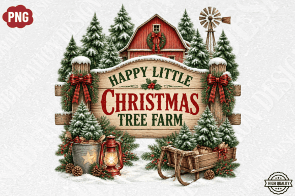 Happy Little Christmas Tree Farm PNG Des