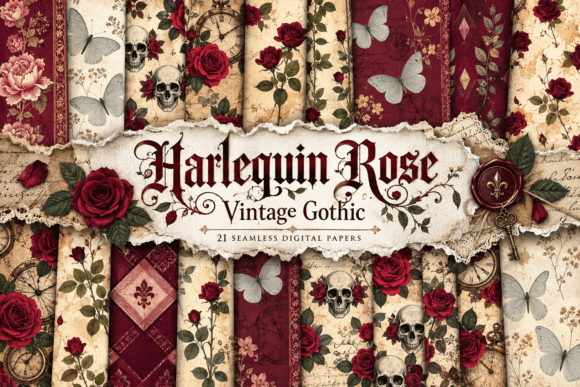 Harlequin Rose Vintage Gothic Pattern