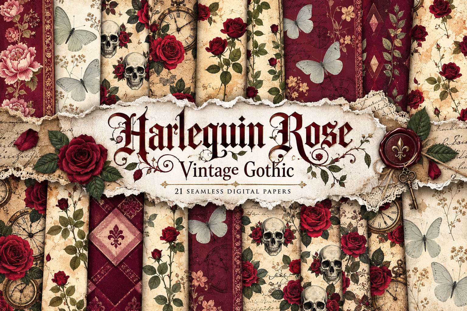 Harlequin Rose Vintage Gothic Pattern
