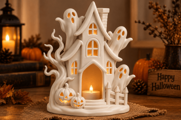 Haunted House Halloween STL 3D Print Model – Ghosts, Jack-o'-Lanterns & Gothic Decor - Image 1