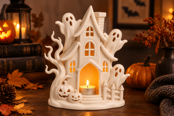 Haunted House Halloween STL 3D Print Model – Ghosts, Jack-o'-Lanterns & Gothic Decor - Image 3