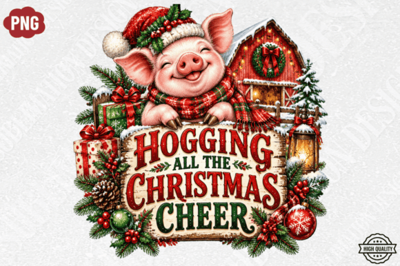 Hogging All the Christmas Cheer Pig PNG