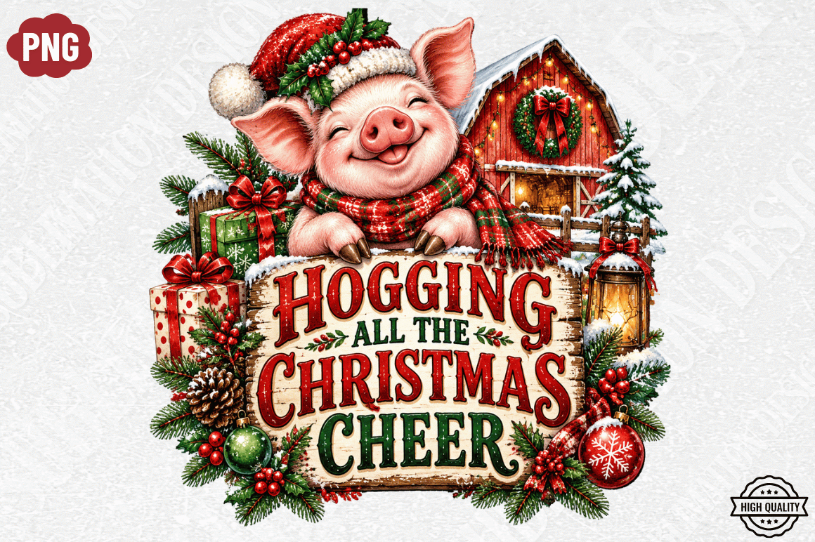 Hogging All the Christmas Cheer Pig PNG