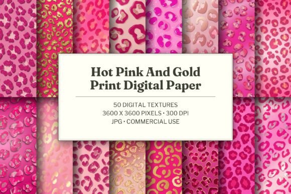 Hot Pink and Gold Print Digital Paper