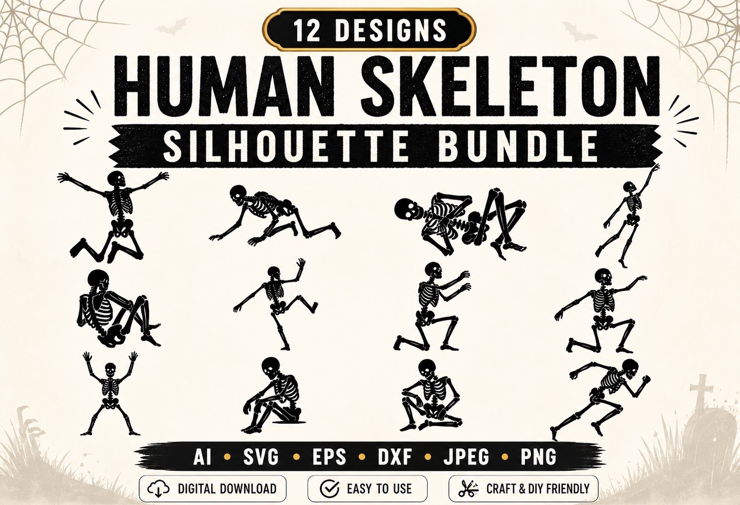 Human Skeleton Silhouette Svg Bundle