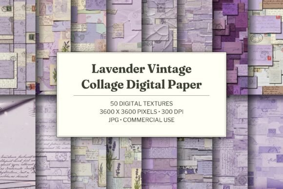 Lavender Vintage Collage Digital Paper