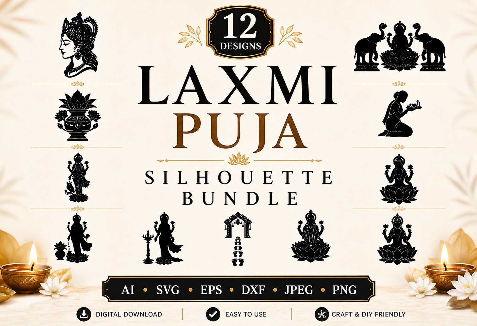 Laxmi Puja Silhouette Svg Bundle