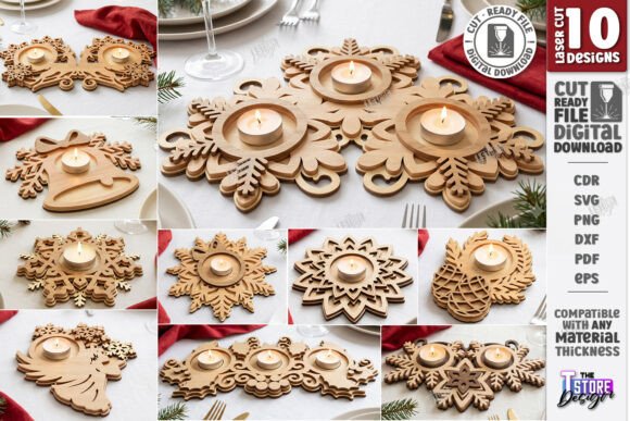 Layered Christmas Candle Holder Bundle laser cut file