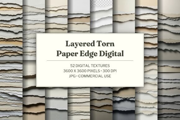 Layered Torn Paper Edge Digital Paper
