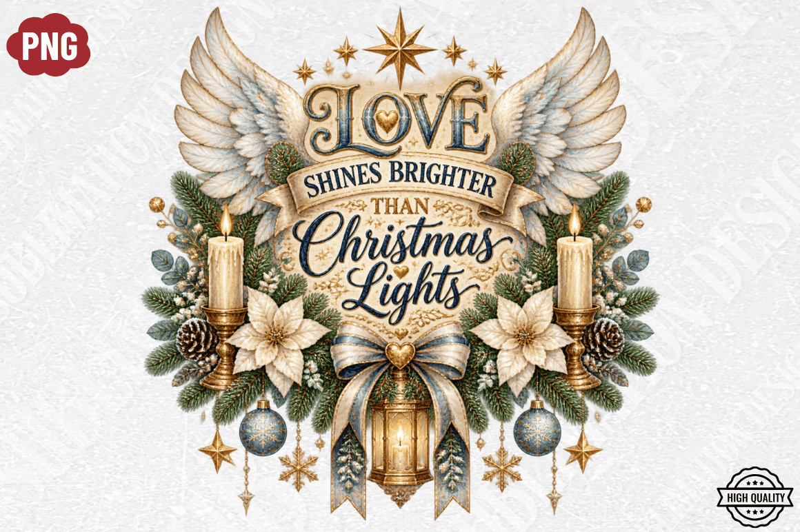 Love Shines Bright Christmas Lights PNG