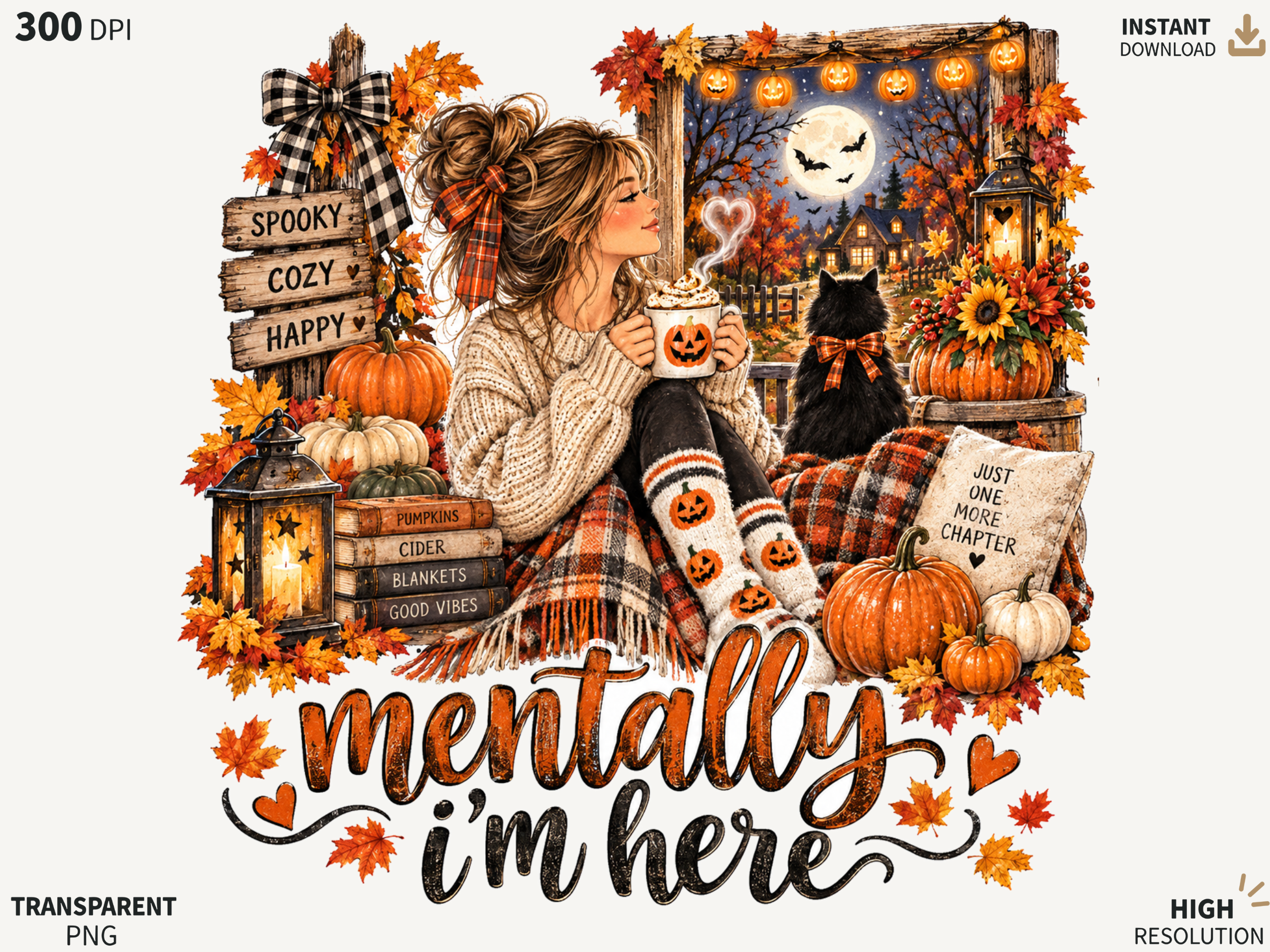 Mentally Im Here Fall PNG, Cozy Autumn R