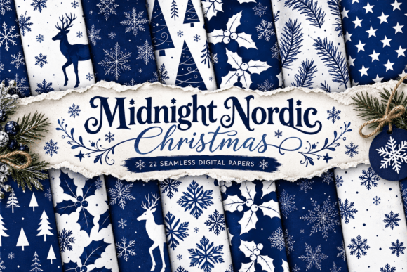Midnight Nordic Christmas Digital Papers