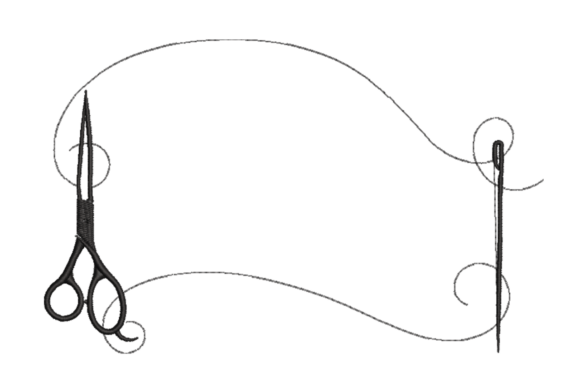 Needle and Embroidery Scissors Outline