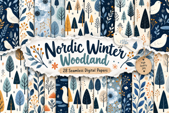 Nordic Winter Woodland Digital Pattern