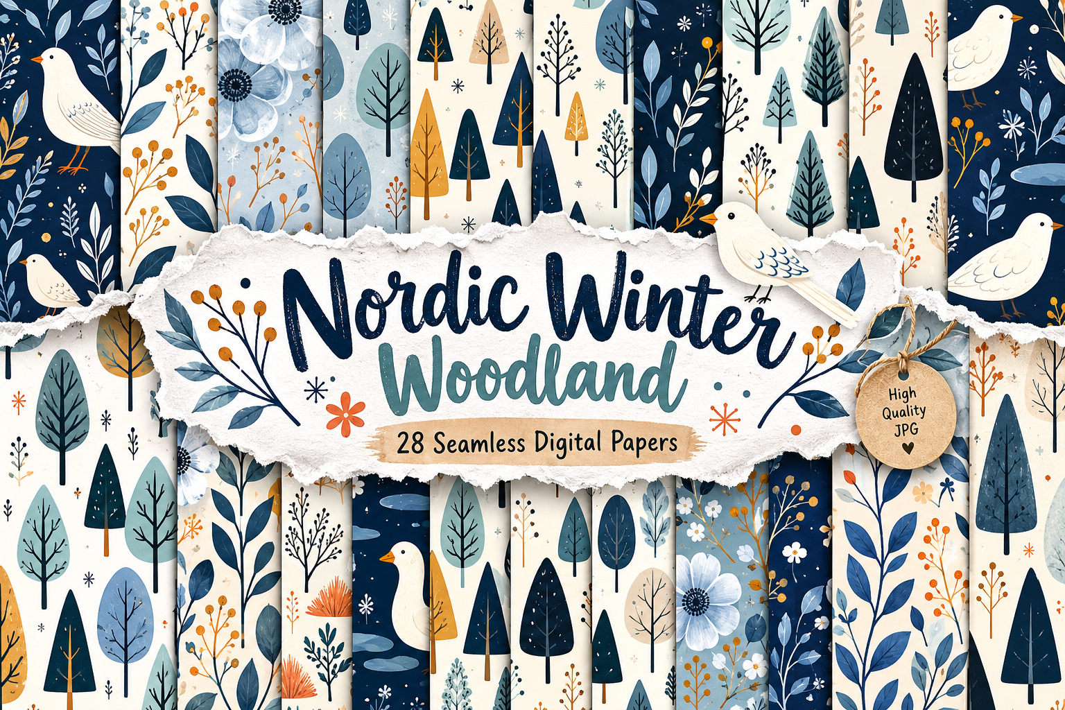 Nordic Winter Woodland Digital Pattern