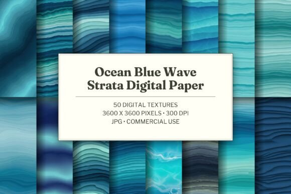 Ocean Blue Wave Strata Digital Paper