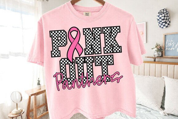 Pink out Panthers PNG Checkered Ribbon