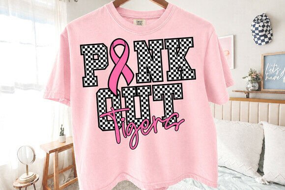 Pink out Tigers PNG Checkered Ribbon
