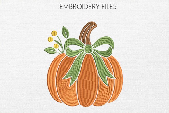 Pumpkin with Bow Machine Embroidery