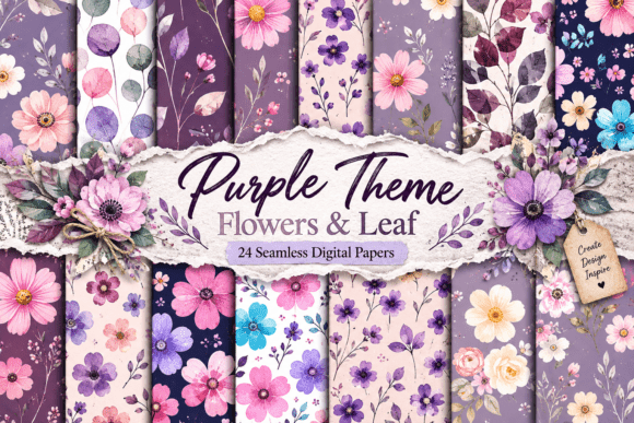 Purple Theme Flowers & Leaf