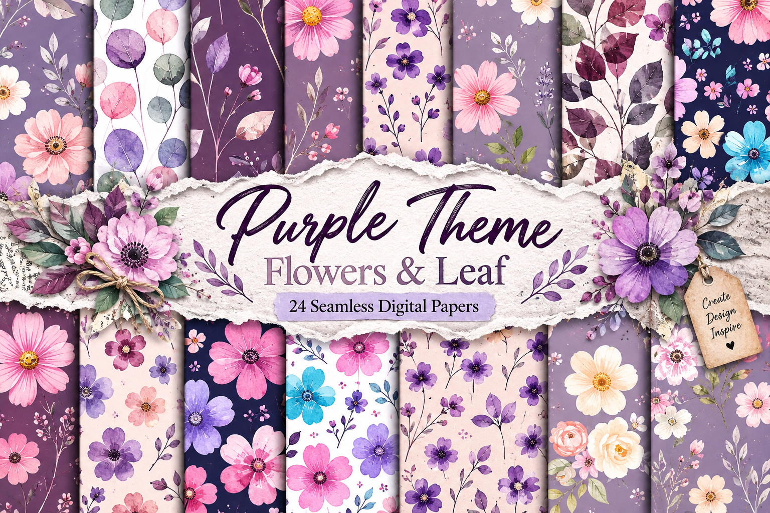 Purple Theme Flowers & Leaf