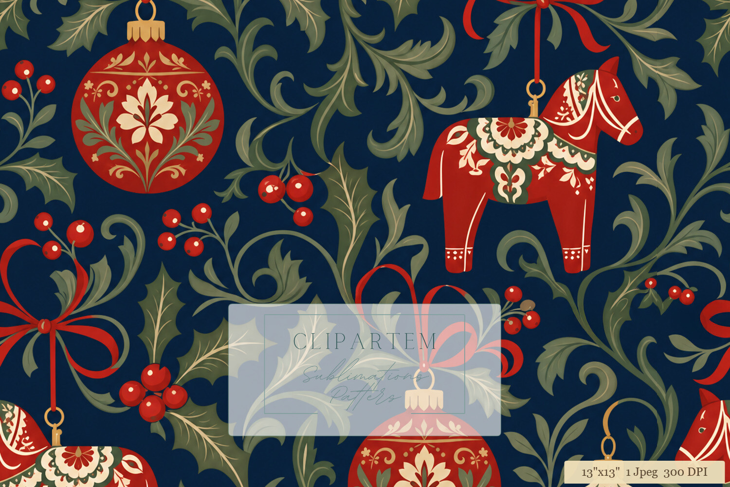 Scandi Christmas Dala Horse Pattern