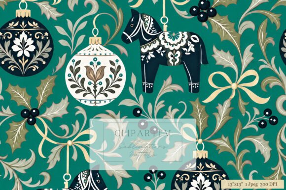 Scandinavian Christmas Teal Dala Horse