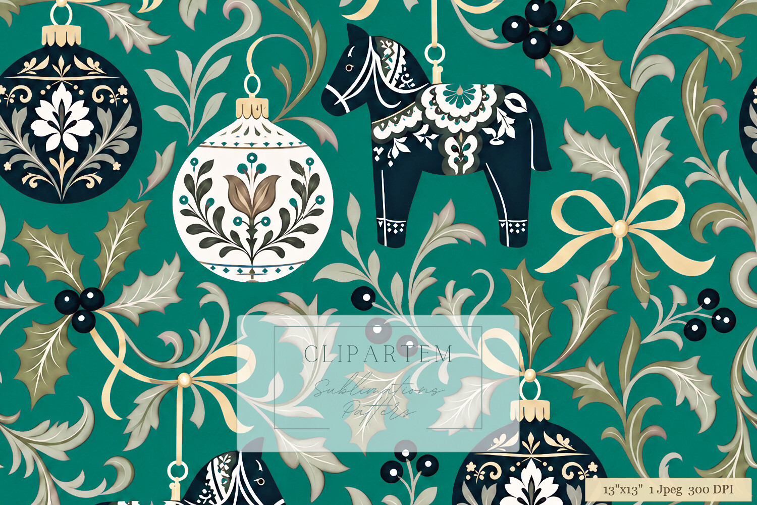 Scandinavian Christmas Teal Dala Horse