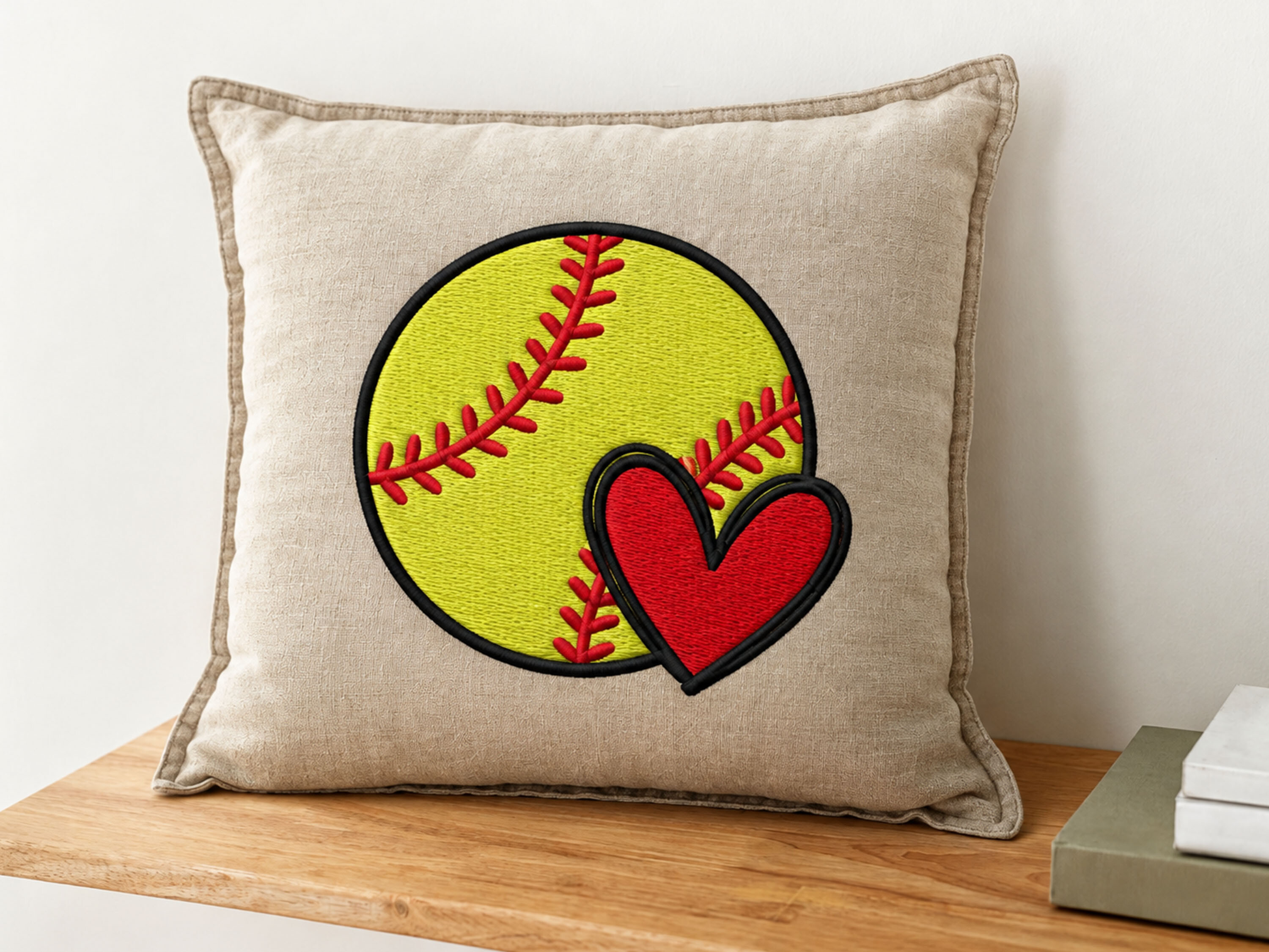 Softball Heart Embroidery Design, 4 Size