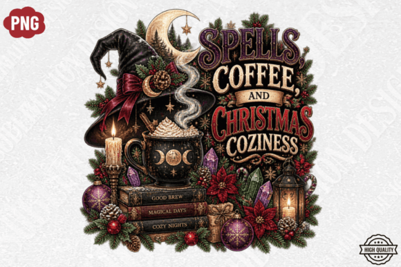 Spells Coffee Christmas Coziness PNG Des