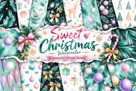 Sweet Christmas Watercolor Digital Paper